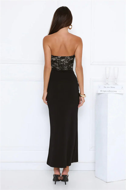 Signature Sleek Lace Strapless Maxi Dress Black