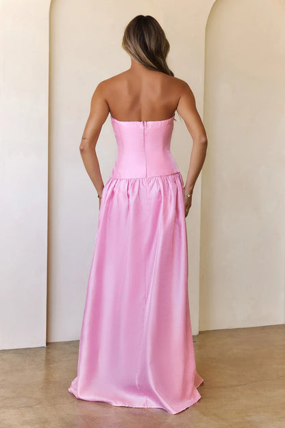 Princess Cut Strapless Maxi Dress Pink