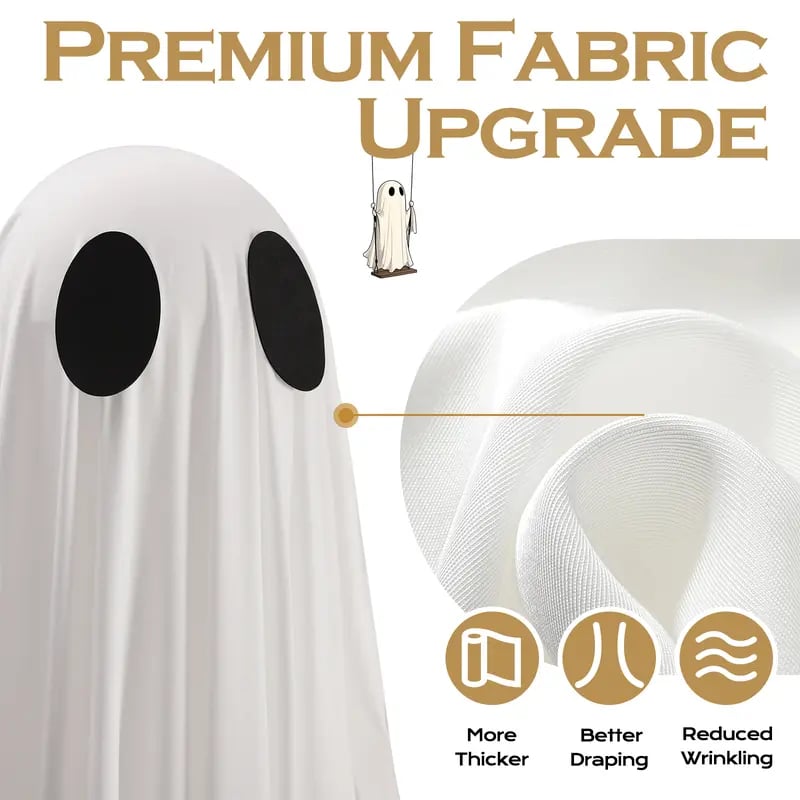 👻Halloween Decorations Outdoor - 5FT Large Hanging Ghost Swing with Remote Control String Lights