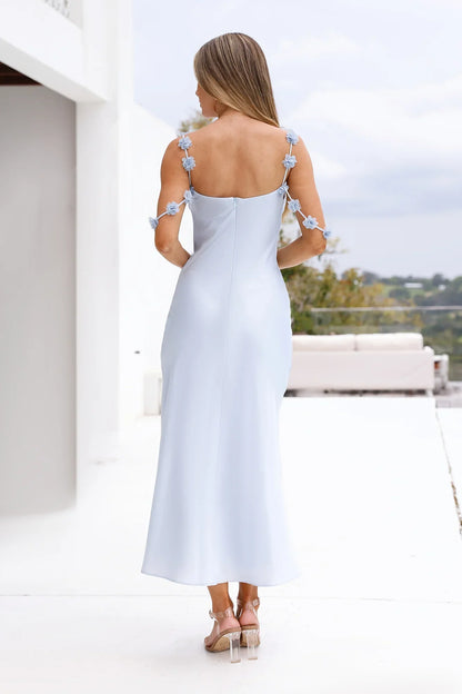 Silk Shadows Satin Midi Dress Blue