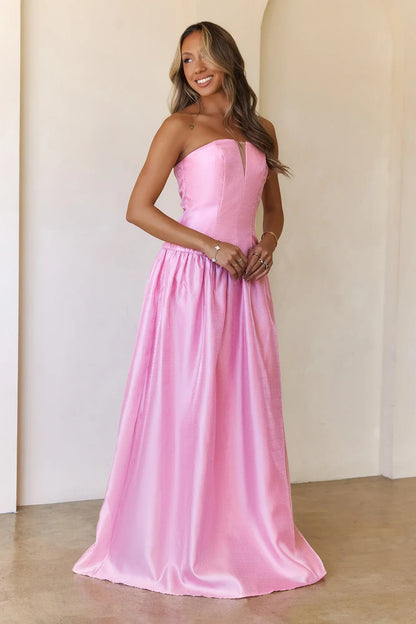 Princess Cut Strapless Maxi Dress Pink
