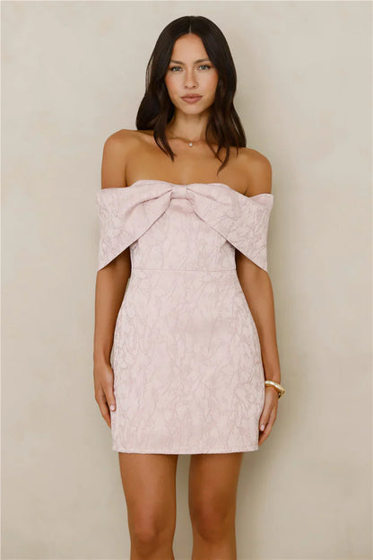 Slaying Softly Off Shoulder Mini Dress Pink