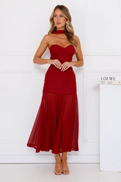 Serene Sway Strapless Maxi Dress Red