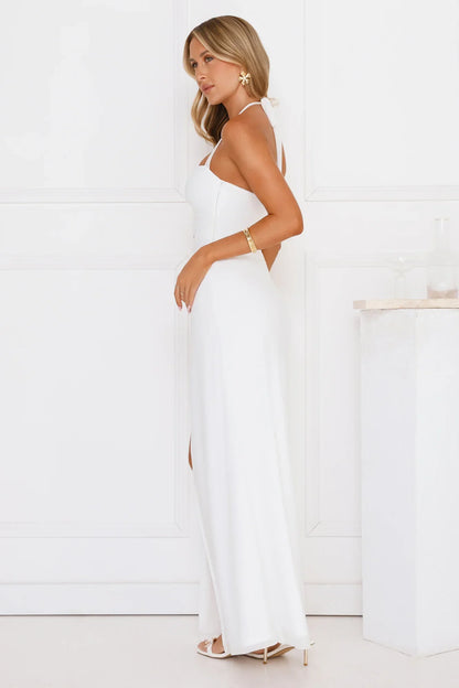 Shimmering Sea Stars Halter Maxi Dress White