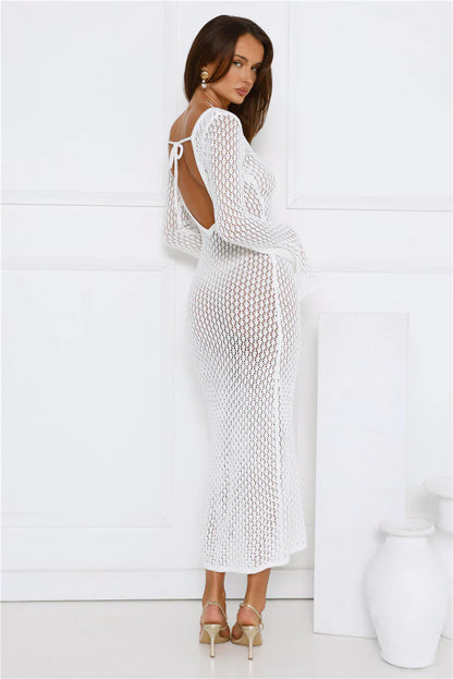 Sailing Into Sunset Knit Long Sleeve Maxi Dress White