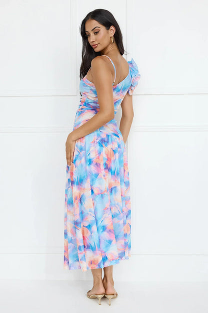 Pretty Encounter Mesh Maxi Dress Blue