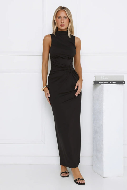 Radiant Petal Maxi Dress Black