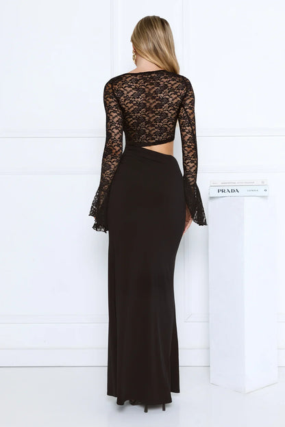 Rooftop Muse Lace Long Sleeve Maxi Dress Black