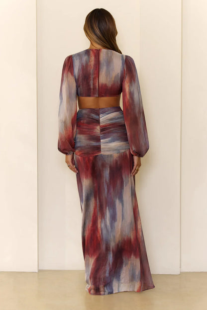 Shimmering Horizon Cutout Long Sleeve Maxi Dress Multi